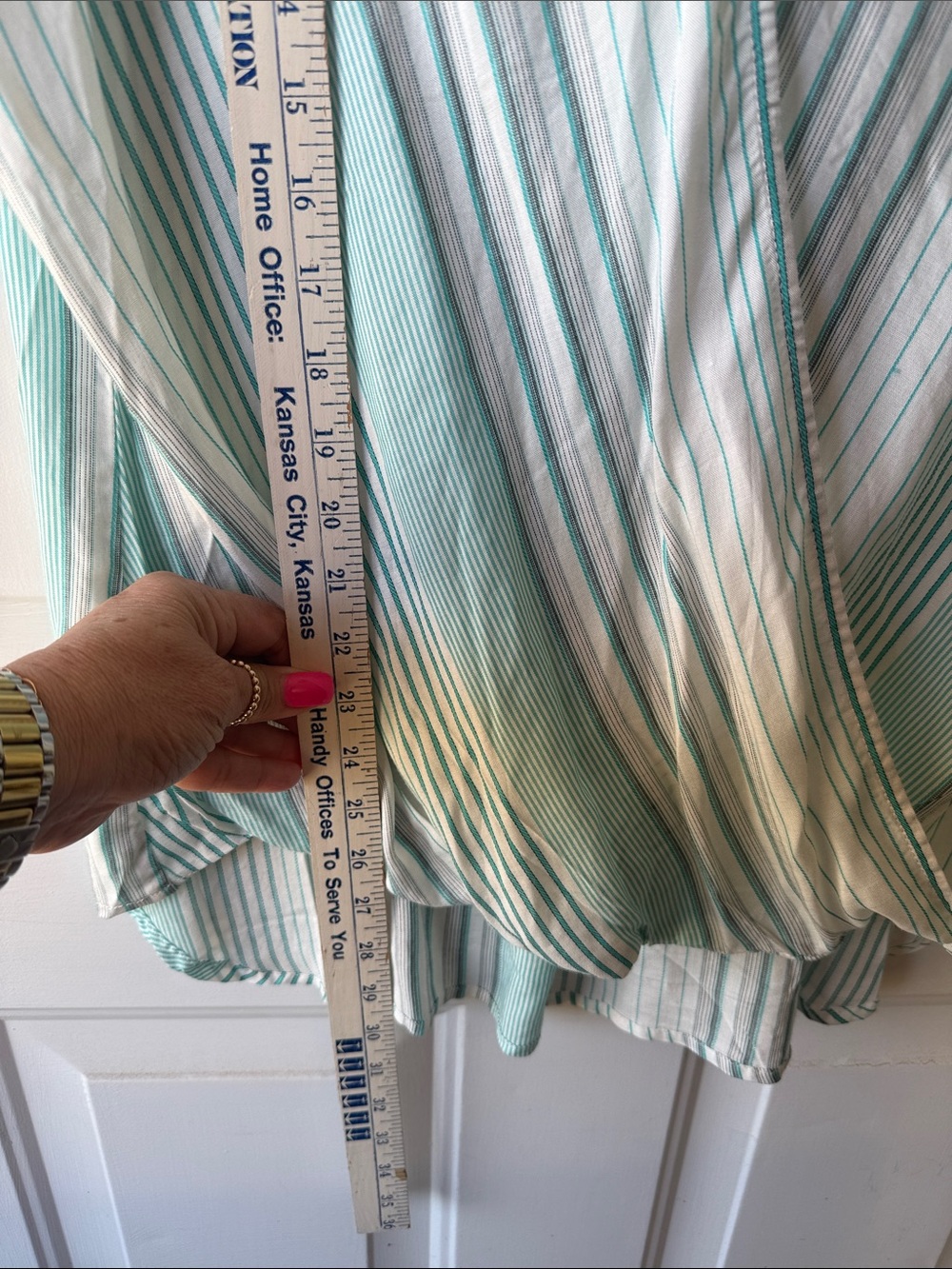 Max Studio Light Aqua Striped Women's Wrap-Front Top - Picture 4 of 6